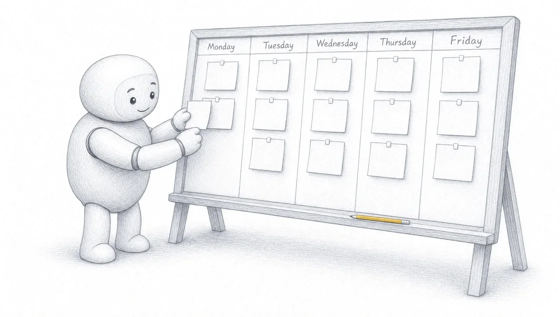 The AI workmate arranges paper job cards on a five-day planning board.